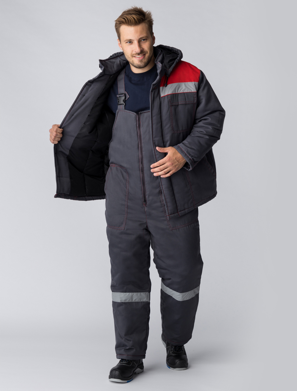 Костюм зимний Партнер NEW (тк.Смесовая,210) п/к, т.серый/красный