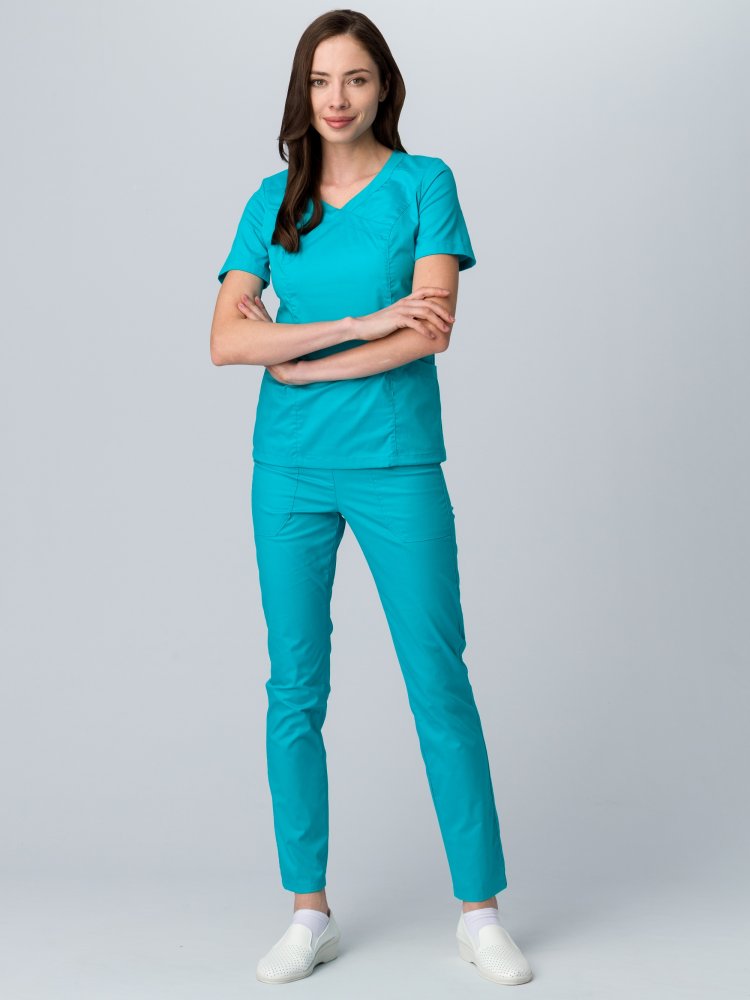 Костюм женский хирургический Модерн-001 (тк.Спандекс,175) MedLine, голубой