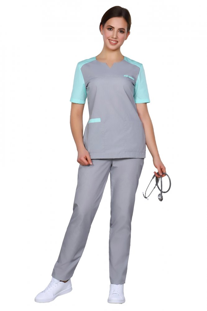 Костюм женский №460 (тк.ТиСи) DoctorBIG, серый/мята (34/16В/34)