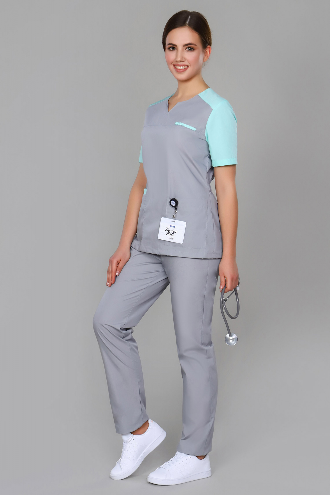 Костюм женский №460 (тк.ТиСи) DoctorBIG, серый/мята (34/16В/34)